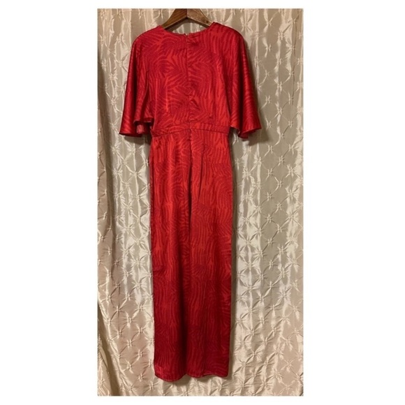 Fe Noel x Target Palm Leaf‎ Contrast Exaggerated Flutter Sleeve Maxi Dress Red 8 - Picture 5 of 11